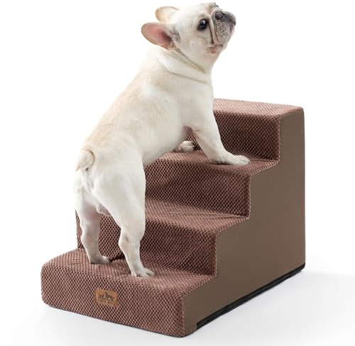 COZY KISS Escaliers pour Chiens à 4 Marches, 45 cm Large Escalier pour Animaux pour Lit et Canapé, Marche pour Chat en Éponge Haute Densité à Pattes Courtes, Chiens âgés (Marron, 60x45x45cm, 4)