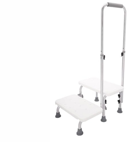 Badewanneneinstiegshilfe,Badewannenstufe Badewannentritt mit Haltegriff,2 Stufen Medizinischer Fußschemel,Mit Haltegriff Verstellbarer Griff für Senioren,Erwachsene,Weiß