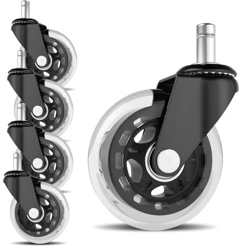 5 Pcs Silent Office Chair PU Rubber Castor with Smooth Rolling, Home Heavy Duty Replacement Casters Set, 11x22mm Furniture and Gaming Chair Wheels for Hardwood Floors, Carpet, Tile, Laminate, Parquet