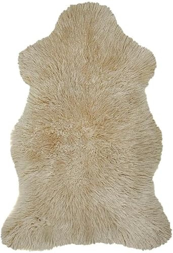 Khara Home Premium Genuine Sheepskin Rug – Soft & Fluffy Single Pelt (2’ x 3’) Lambskin Area Rug for Bedroom or Living Room – Made in Argentina (Light Beige)