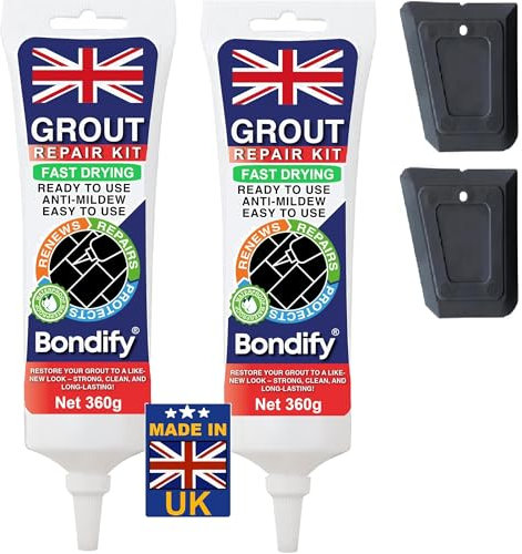 BONDIFY Waterproof White Grout Repair Kit Ready Mixed, 360g x 2PCs FAST DRYING, EXTRA VOLUME Anti Mould White Tile Grout Reviver for Shower, Bathroom, Kitchen, Quick Drying Tile Gap Filler Ready Mixed