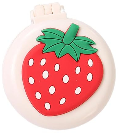 1Pc Travel Hair Brush with Mini Mirror - Portable Folding Round Massage Brush for Girls and Women, Strawberry Hair Care Styling Tool Brushes