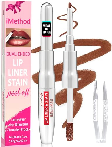 iMethod Lip Liner Stain – läppfärg, 2-i-1 avdrag läppfärg med två ändar och pincett, naturlig, långvarig, lätt att använda, för alla hudtyper, håller hela dagen, kaffe