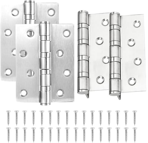 4pcs Stainless Steel Door Hinges 4 Inch Heavy Duty Outdoor Hinges for Wood, Internal Doors Silent Operation with Screws Silver