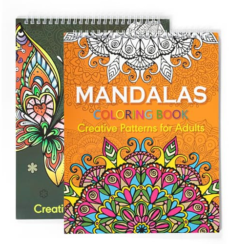 Adult Colouring Books Set – 2 Pack Butterflies & Mandalas, 40 Pages Relaxing Colouring Book for Adults, Stress Relief and Mindfulness Gift for Women and Men