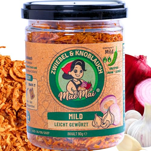 MaeMai Chili Crunch Krispigt Stekt Lök & Vitlök - Mild Umami Topping från Thailand, Vegansk, Glutenfri, Utan Tillsatser, för Ris, Nudlar, Sallader, Burgare & Hotdogs