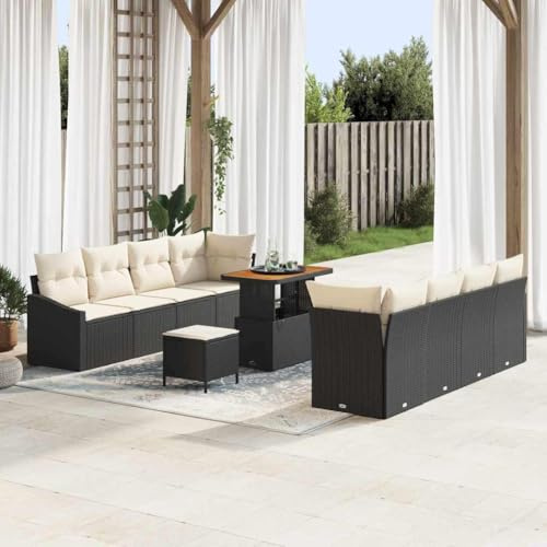 Frdhee Lettino prendisole da esterno, set di divani da giardino, 11 pezzi, nero e crema, 90 x 55 x 71 cm, gruppo panca angolare per interni ed esterni