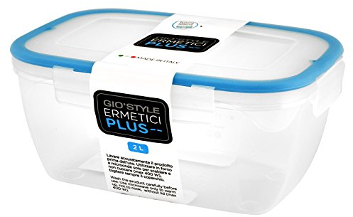 GIO'STYLE Contenitore Ermetico per Alimenti - 2L - Made in Italy - Rettangolare - Adatto a Frigorifero, Freezer, Microonde - Linea Ermetici Plus