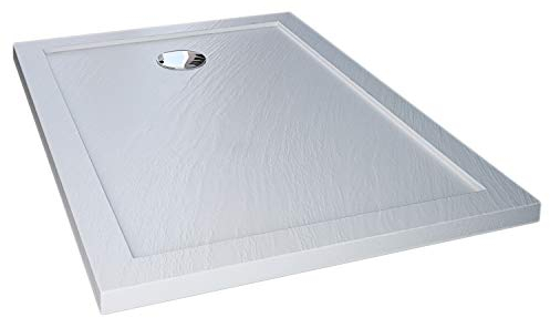 Idralite Plato de Ducha 80x140x4cm Rectangular Acrílico Borde Realzado Blanco Efecto Piedra Mod. Flower