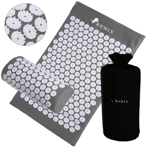 ROMIX Acupressure Mat and Pillow Set, Acupuncture Mat for Back, Neck, Feet Pain Relief Muscle Relaxation Stress Reduction Wellness Therapy, Spike Massage Mattress with Carry Bag for Men Women