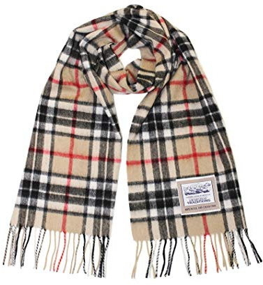 Heritage Traditions 100% Pure Wool Tartan Scarf, Check Scarf for Men & Women, Scottish Scarf Men Style, Women's Wool Scarf with Soft Brushed Finish & Fringe (Camel Thompson), Wool Scarf, Brown Check
