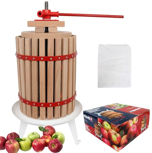 HOME It® Fruchtpresse 18L aus Eichenholz – Obstpresse mit Saftbeutel – manuelle Saftpresse für Äpfel, Birnen, Beeren & mehr – FSC-zertifiziert & LFGB-geprüft