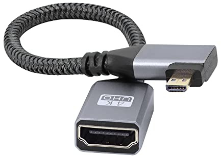 RIIEYOCA 4K Micro HDTV to hdtv Cable Adapter,Right Angle Micro HDTV Male to Female Aluminum Short Nylon Braided Cord for Laptop,Projector,TV,Monitor(20cm)
