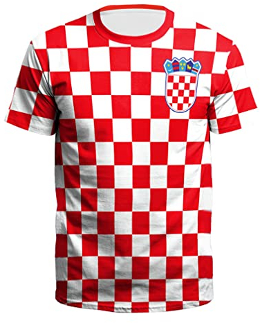 YuanDiann 2022 Katar Fußball Weltmeisterschaft T-Shirt 3D Drucken Nationalflagge Kurzarm Rundhalsausschnitt Fanshirt Sport Casual Atmungsaktiv Trikots Shirt für Erwachsene und Kinder Kroatien 2# S