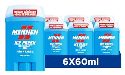 MENNEN Ice Fresh - Deodorante da uomo, 24 ore, senza alcol, anti impronte, confezione da 6