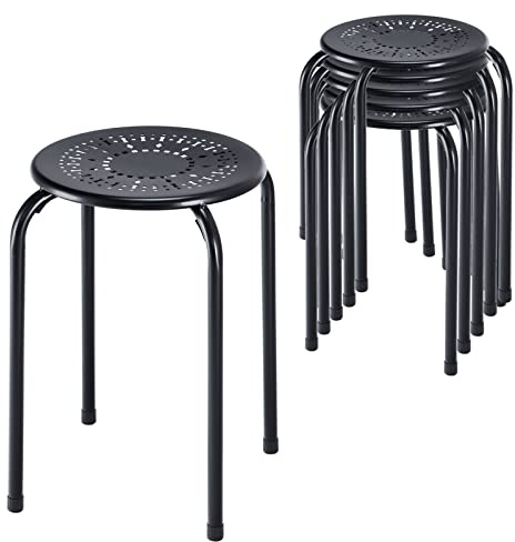 COSTWAY Set of 6 Metal Stacking Stools, Round Nesting Bar Stool with X-shape Connection & Anti-Slip Foot Pads, Breakfast Dining Seating for Home Kitchen Office, Support up to 120kg (Black)