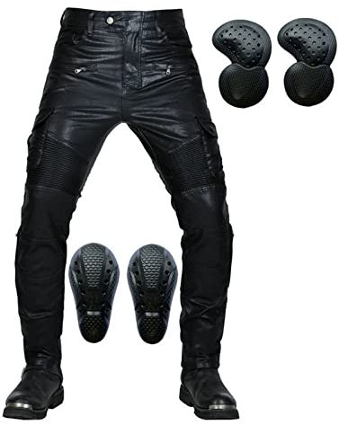 SHAIYOU Pantalon De Moto Pour Hommes, Cyclisme Pantalon En Cuir De Protection Imperméable Et Coupe-Vent Cargo Noir Taille XL