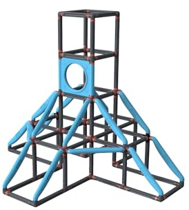 BIG Kraxxl The Giant Kletterturm - großes Klettergerüst Outdoor für Kinder von 3-7 Jahre (bis max. 100 kg) - Kletterpyramide auf 4 Etagen mit Basketball-Ring, 185 x 230 x 185 cm
