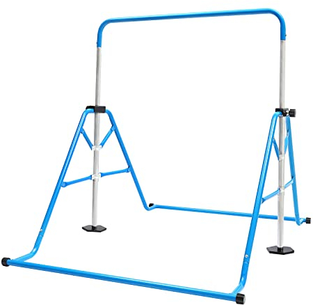 ROGONPDK Barre de gymnastique pour enfants - Barre de gymnastique réglable en hauteur - Barre horizontale pliable - Bleu