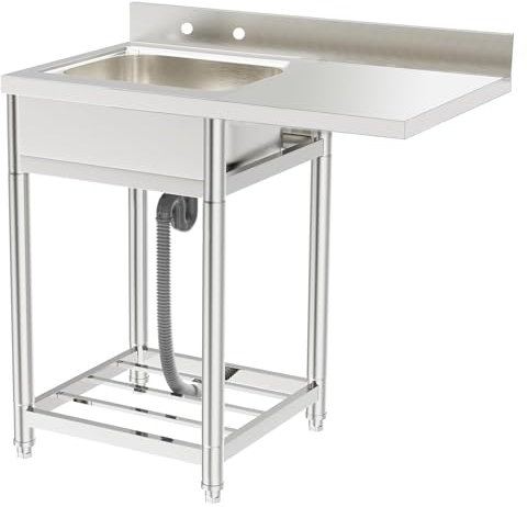 Lavello da Cucina per Ristorante Commerciale da appoggio, lavello da Esterno con Vasca Singola in Acciaio Inossidabile con ripiano, lavello per Lavanderia