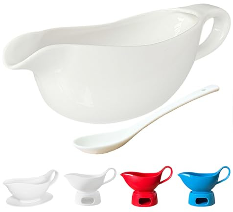 20 OZ Gravy Boat - White Meat Sauce Boat With Spoon - Perfect for Gravy, Sauces and Syrups, Salad Dressings, Creamer, Broth, and More Server