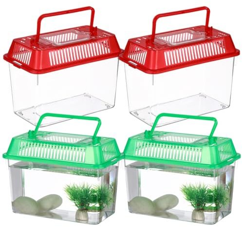 DRESSOOS 4pcs Plastic Reptile Terrarium Mini Handheld Fish Tank Portable Aquarium Carrier Cage Snake Breeding Box Hatching Container for Goldfish Turtle Spider