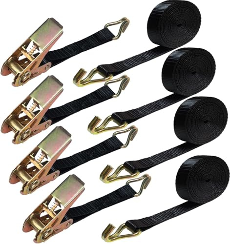 Ratchet Straps 5m 1763LB 4 Sets, Adjustable Ratchet Straps for Heavy Cargo Securing, Heavy Duty Tie Down Straps with Hooks for Securing Motorcycles, Kayaks, Truck, Trailer, Vans, Car Roof etc.