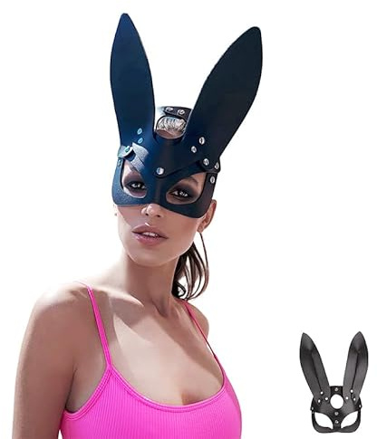 Joyincoser Kattmask damer sexig venetiansk halvmask karneval ögonmask halvansiktsmask svart PU-läder kanin kostym mask för halloween karneval fest jul (A)