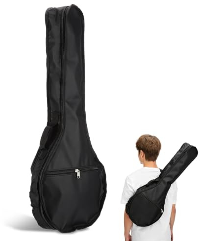 Oxford Cloth Mandolin Backpack with Handles Black Carry Bag | Thick Padded, Simple Unisex Style, Multi-purpose Storage, Portable Everyday Use, Folk Instrument Accessory