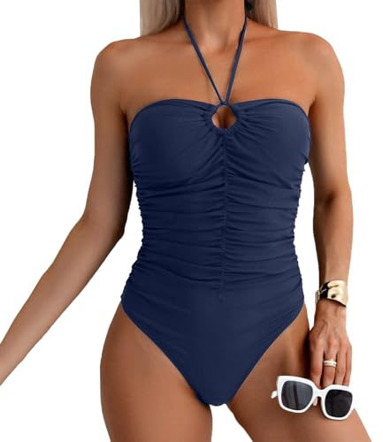 SYKT Traje de Baño para Mujer, Bañador de Una Pieza, Monokini para Mujer,sin Tirantes, con Control de Barriga, Bandeau