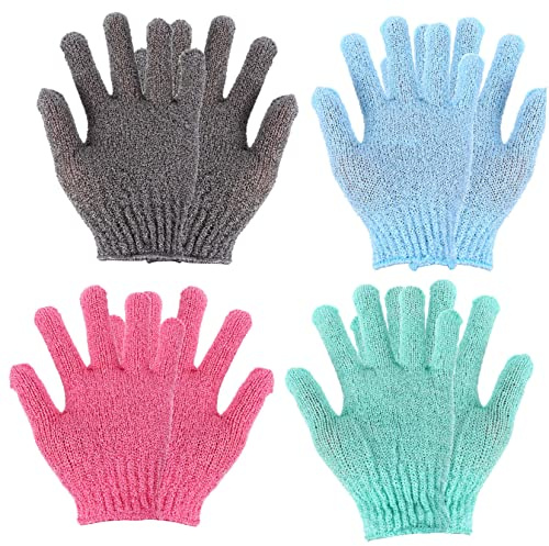 POPETPOP 4 pares Guantes Baño Exfoliantes de Nylon Duraderos y Cómodos para Eliminar Piel Muerta y Mejorar Circulación Cuerpo Completo