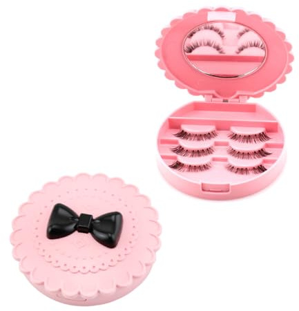 Toyvian Scatola Porta Extension Finte Rosa in Plastica con Specchio Portatile e Design a Fiocco Raffinato per Organizzatore Cosmetici Femminile Compatto