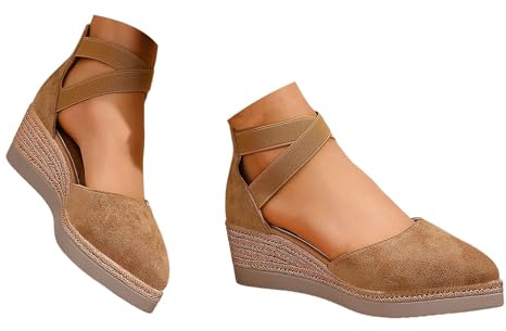 SDEXTRALYX Sandales espadrilles à talon compensé à bout fermé pour femme (Khaki, Adulte, Femme, 36, Numérique, Système Taille Chaussures EU, Moyen)