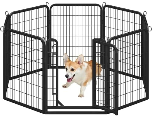 Yaheetech Parc pour Chiens Cage Chenils Chien 8 Panneaux Enclos en métal Clôture pour Chiot Rongeur Lapin Interieur Barriere Chien avec Porte 80 cm de Hauteur