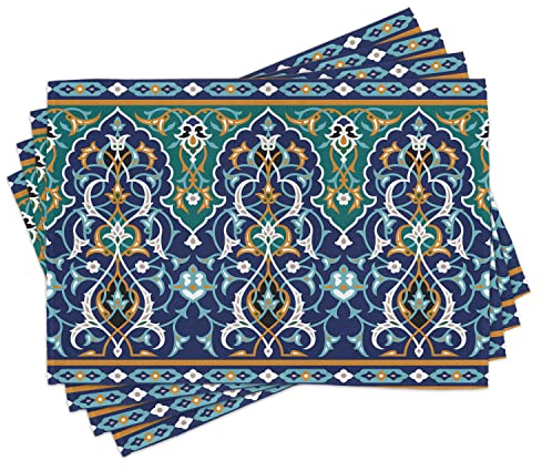 ABAKUHAUS marokkanisch Platzmatten, Ethnische orientalische Figur Blütenblätter Hippie Vintage Tribal Mosaic Design, Tiscjdeco aus Farbfesten Stoff für das Esszimmer und Küch, Blau Blaugrün Orange