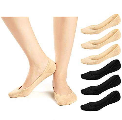 JaosWish Women No Show Socks Ultra Low Cut Liner Socks Non Slip Invisible Socks for Loafer Boat Flats 6 Pairs,Black Nude,3-5