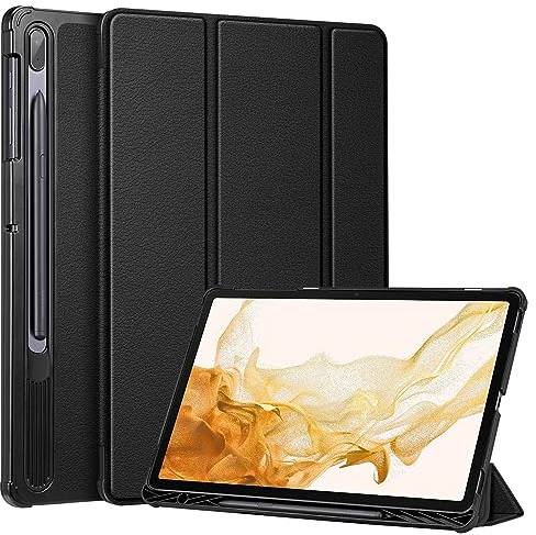 Fintie Schlanke Schutzhülle für Samsung Galaxy Tab S8 Plus 2022/S7 FE 2021/S7 Plus 2020 12,4 Zoll mit Stifthalter S, ultradünn und leicht, mit Dreifach-Ständer, automatische Standby-/Aufweckfunktion,