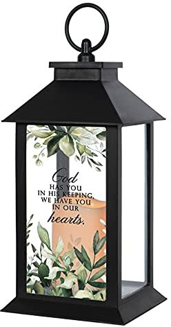 The Bridge Collection Memorial Lantern with Candle (In Our Hearts) - Black Metal, LED Candle, Tabletop Mount