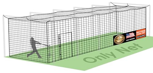 ORIENGEAR Baseball Batting Cage Nets, ONLY NET, 12'H x12'W x 55'L Baseball and Softball Cage Netting, 1.88 Mesh, Professional Fully Enclosed Heavy Duty PE Hitting Cage Net with Door, Without Poles