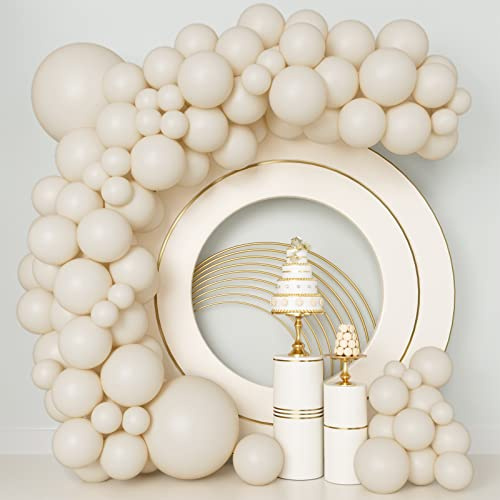 Sand White Balloons 140pcs Beige Balloon Arch Garland Kit 5/10/12/18 Inch Different Size Cream Balloons for Graduation Baby Shower Wedding Birthday Party Anniversary Decorations