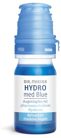 Dr. Theiss HYDRO med Blue Augentropfen mit pharmazeutischer Hyaluronsäure | Befeuchtet & mindert Rötungen bei trockene Augen und intensiviert so das Augenweiß | Blue Drops | ohne Konservierungsstoffe