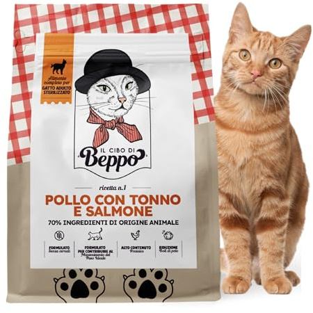 Il Cibo Di Beppo - Cibo Secco Per Gatti Sterilizzati - Crocchette Senza Cereali Di Alta Qualità: Grain Free E Senza Glutine - Alimento Completo - 1.5Kg (Pollo con Tonno e Salmone)