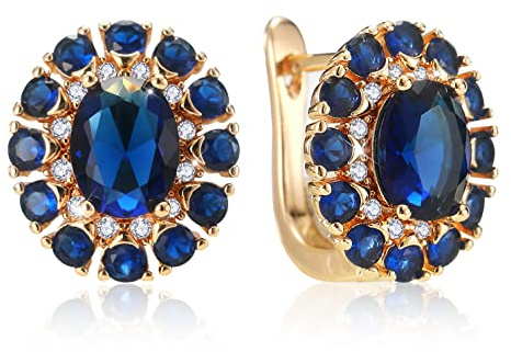 Richapex Gold Ohrringe Damen 18k Gold Cerolen Ohrringe für Damen Klein Huggie Hoop Elegant Diamant Silber Hängend Reifen Ohringe Stecker Zirkonia (Blau)