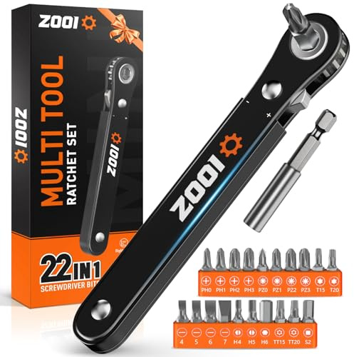 ZOOI 22-in-1 Ratchet Screwdriver, Ratchet Screwdriver Set, Gifts for Men | 90 Degree Pocket Ratchet Screwdriver Set, Tight Spaces Mini Small Ratchet EDC Gear Tool Stocking Stuffers for Men Him Husband