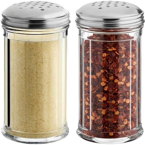 12 Oz Parmesan Cheese Shaker/salt and pepper shakers with Stainless Steel Lid, Clear Plastic seasoning shaker, sugar/spice dispenser, large salt and pepper shakers (360 ml) by GEEX DEPOT (2, 12 Oz)