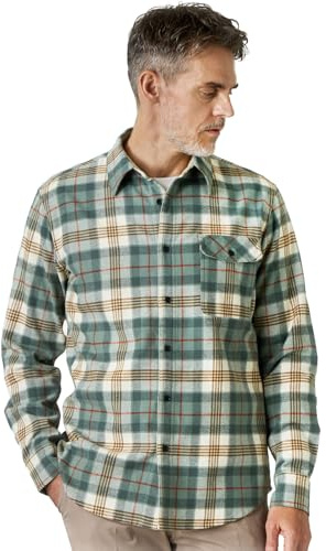 LAPASA Camicia da Uomo a Maniche Lunghe in Flanella a Quadri, 100% Cotone Regular Fit, Morbida e Calda M138 (Verde & Bianco,M)