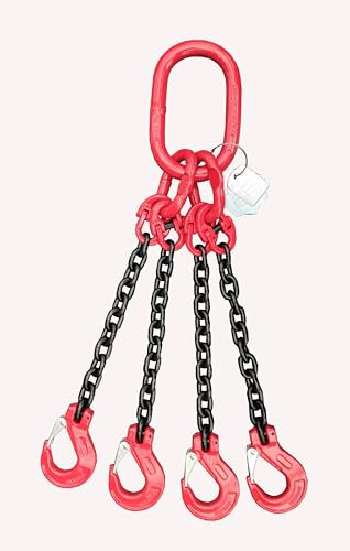 Chaîne de butée à 4 brins 6 mm selon la norme EN 818-4 - Haute résistance et testée - Charge maximale : 2,36 t - Pièces de ferrures selon la norme EN 1677-2 - Longueur : 1 m - Crochet de charge avec