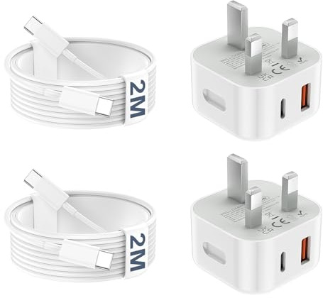 USB C Charger for iPhone 17 16 15 Charger 20W Fast Charger USB C Plug&Cable, 2Pack Type C UK Wall Phone Power Adapter USBC Lead for iPhone 17e/16/15/Pro/Max/Air/Plus/iPad/Samsung S25/S24/S23 Series