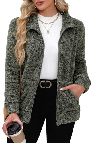BesserBay Veste d'hiver chaude en polaire à col montant pour femme avec fermeture éclair intégrale S-XXL, charbon, XL