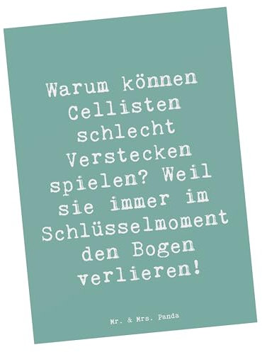 Mr. & Mrs. Panda Postkarte Spruch Cello Schlüsselmoment - Geschenk, Verstecken spielen, Profimusiker, personalisierte Geschenke, Kreativität, Feier, Humor, Geschenkideen, Trompeten, Melodien